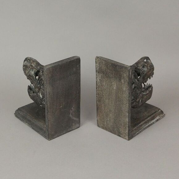 Set of 2 Resin Tyrannosaurus Rex T-Rex Skull Bookends Decorative Book Decor - Picture 4 of 4